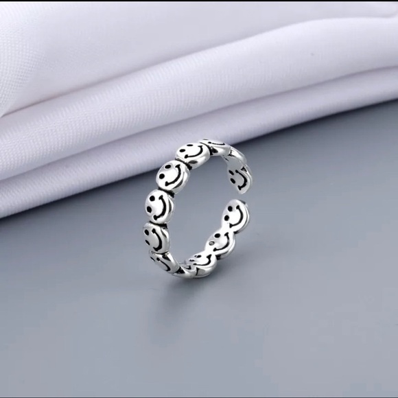 Silver Smiley Face Stackable Ring - Picture 3 of 11